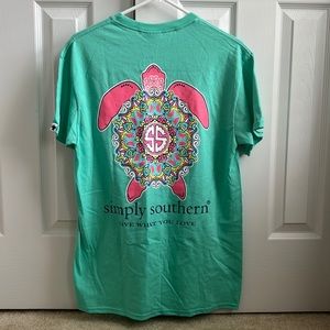 NWOT Simply Southern Turtle T-shirt Teal and Pink Size M